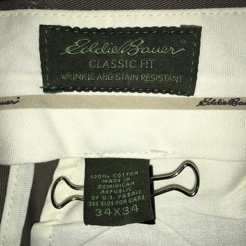 Eddie Bauer Dress Pants Brown Flat Front Classic Fit 34x34 - Picture 8 of 9